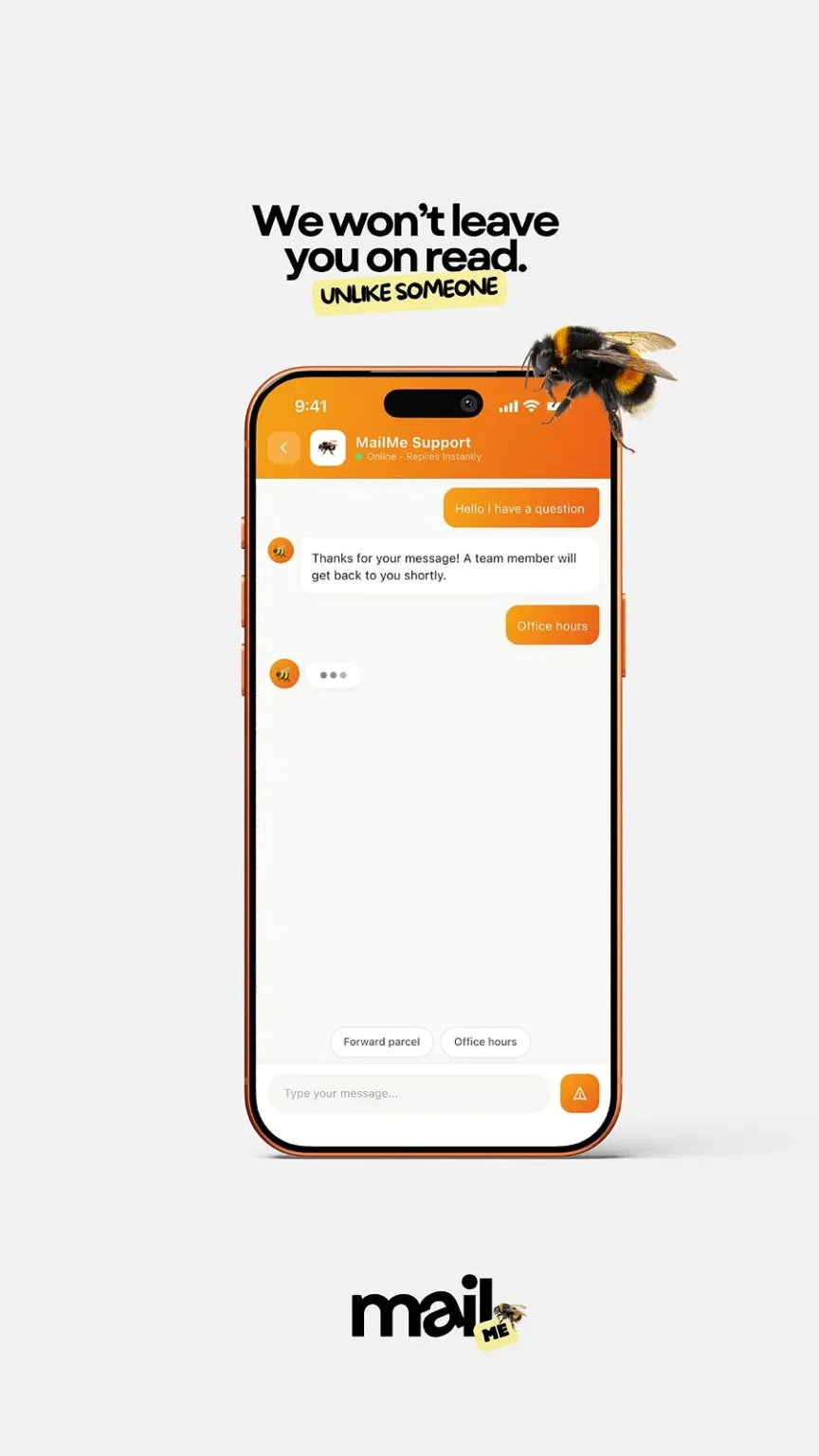chat intégré dans mailme pour discuter avec un humain si questions par rapport à la boite postale de votre pvt en australie