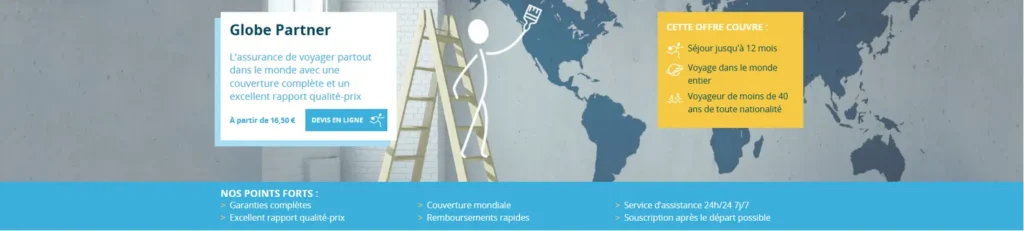 bannière globe partner d'acs assurance voyage pour les moins de 40 ans
