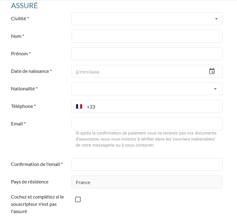 page 3 de la souscription à l'assurance voyage globe partner d'acs