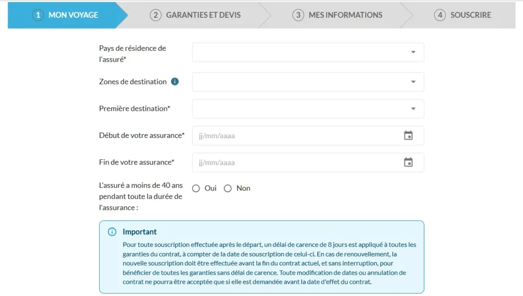 comment souscrire à globe partner d'acs ? étape 1 mon voyage : capture d'écran du site officiel