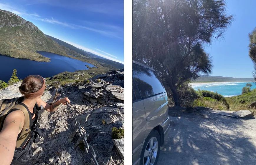 location d'un van en tasmanie, réveil au bord de l'océan. randonnée dans les Cradle Mountains