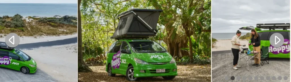 van avec tente de toit de la marque jucy, trois véhicules