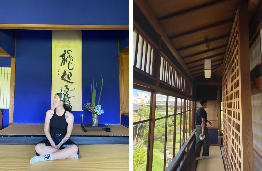 la salle kirin dans le kiunkaku à atami au japon. photo face à un kakemono de dragon. bleu typique de kanazawa