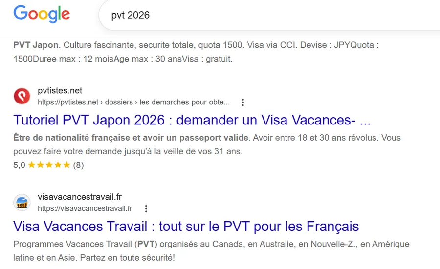 résultat SEO obtenu par une rédactrice web SEO freelance sur la requête PVT 2026