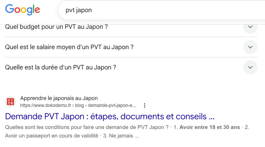 article PVT Japon positionné sur Google grâce à une rédactrice web SEO freelance