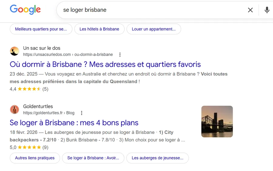 résultat SEO obtenu par une rédactrice web SEO freelance sur la requête se loger Brisbane